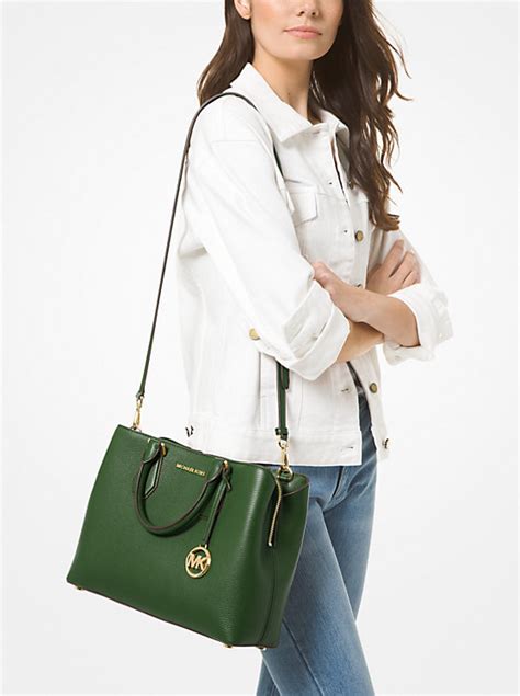 michael kors camille leather satchel oyster|Camille Large Pebbled Leather Satchel .